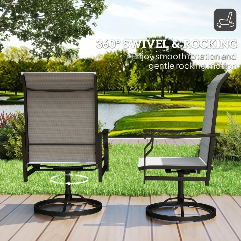 Outsunny Patio Swivel Chair Set of 2, Swivel Rocker Outdoor Chairs with High Back, for Lawn Garden Backyard Deck, Light Grey