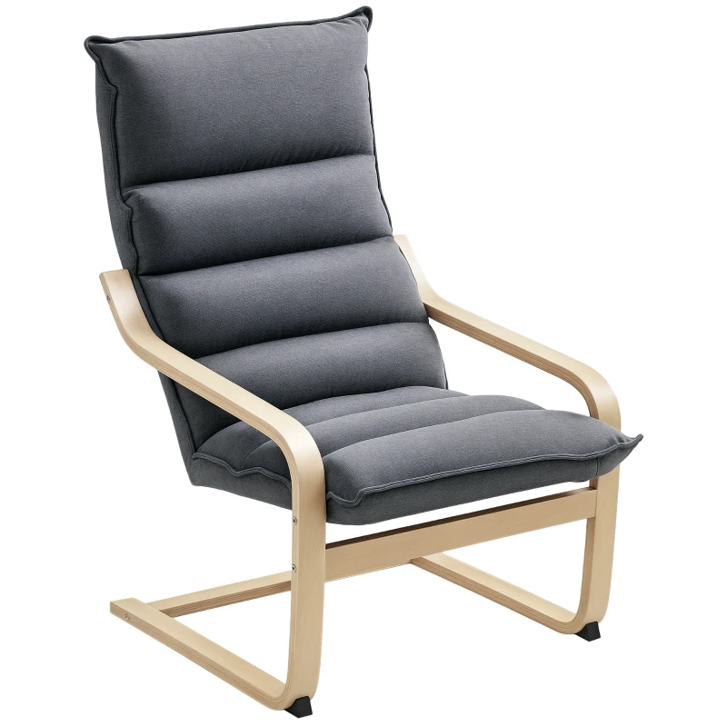 HOMCOM Birch Wood Fabric Modern Armchair, Accent Chair with Curved Leg and Arm for Living Room, Grey