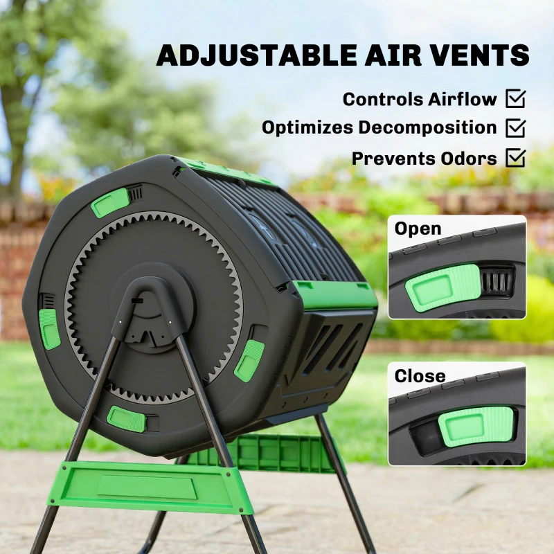 Outsunny Compost Bin Outdoor, 53 Gal Dual Chamber Tumbling Composter with Adjustable Vents, BPA Free Tumbling Composter, Green