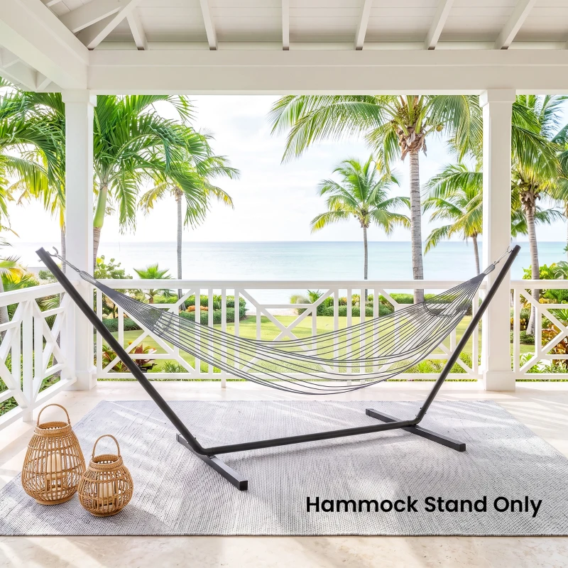 Outsunny 11.8'L Hammock Stand Extra Long Heavy Duty Straight Pole Day Bed Swing Metal Frame Simple Set Up Garden Outdoor Camping Picnic Use Black