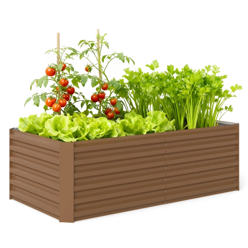 Outsunny 6' x 3' x 2' Raised Garden Bed, Galvanized Planter Box for Growing Flowers, Herbs and Vegetables, Brown
