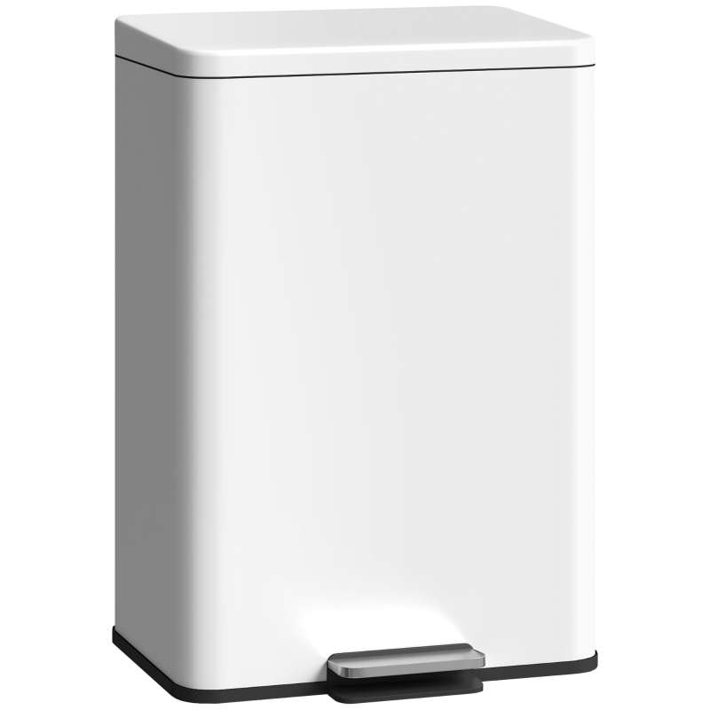 HOMCOM Garbage Bin, Soft-Close Trash Can with Foot Pedal, 5 Gallon (20 L) Garbage Can with Removable Inner Bucket, Cream White