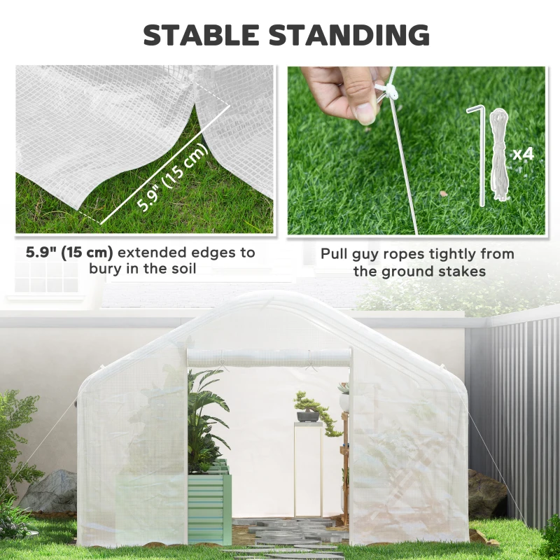Outsunny Walk-in Tunnel Greenhouse with Galvanized Steel Frame and Windows, Garden Planting Warm House, 13' x 10' x 6.5' , White