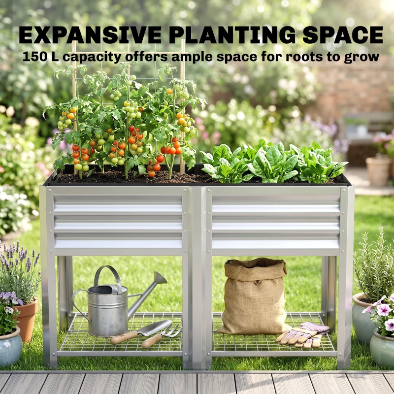 Outsunny Raised Garden Bed with Legs Storage Shelf Elevated Planter Box 31.5" for Flowers Vegetables Silver