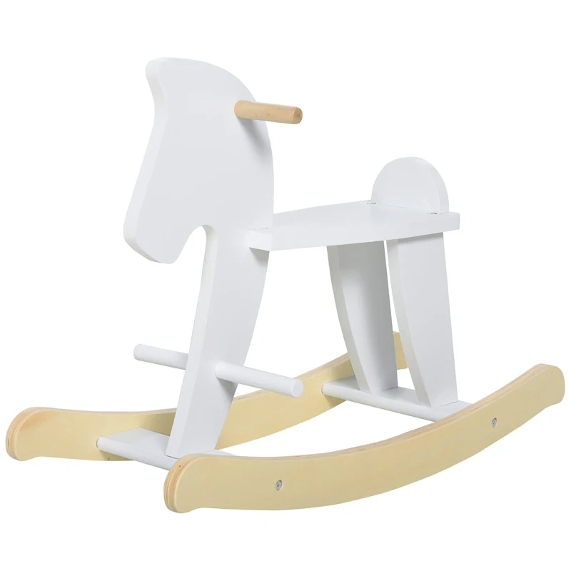 Qaba Wooden Rocking Horse Toddler Baby Ride-on Toys for Kids 1-3 Years with Classic Design & Solid Workmanship, White