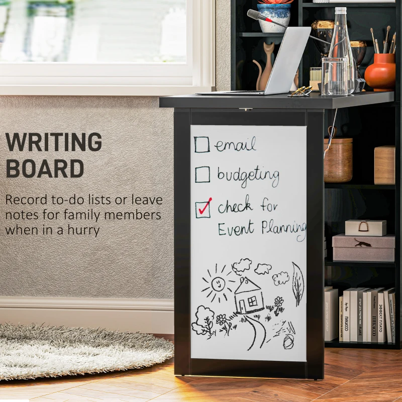 HOMCOM Fold-out Convertible Office Desk, Wall Mount Computer Desk with Whiteboard and Side Shelf, Black