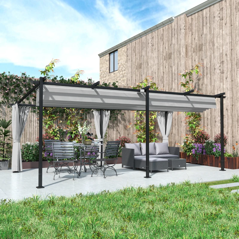 Outsunny 10' x 20' Metal Retractable Pergola Canopy with Sidewalls, Outdoor Gazebo UPF30+ Sun Shade Shelter for Garden, Deck