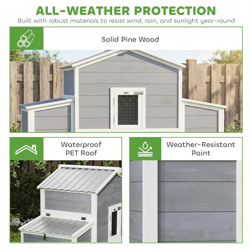 PawHut 66.5" Large Chicken Coop, Wooden Chicken House with 2 Nesting Boxes, Sliding Tray & Ramp, for Outdoor Backyard Farm