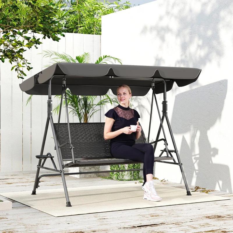 Outsunny 3-Seat Patio Swing Chair, Outdoor Canopy Swing Glider with Adjustable Shade, Grey
