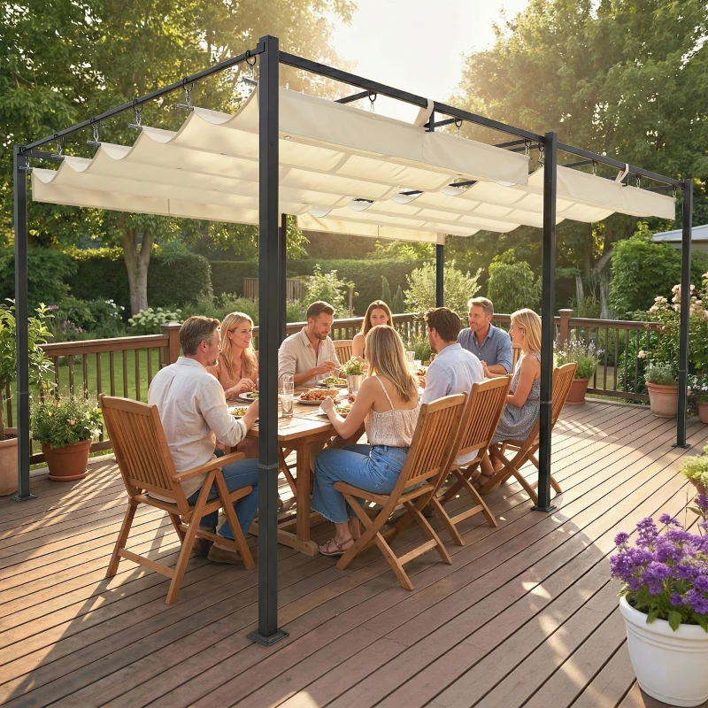 Outsunny 19' x 10' Pergola with Retractable Canopy, Patio Pergola with Sun Shade Shelter, UV50+, for Patio, Garden, Cream