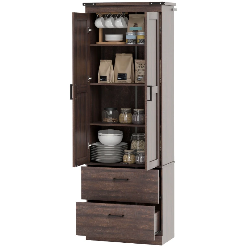 HOMCOM 67" Tall Kitchen Pantry Storage Cabinet, Kitchen Pantry Cabinet with Doors, Drawers and Adjustable Shelves