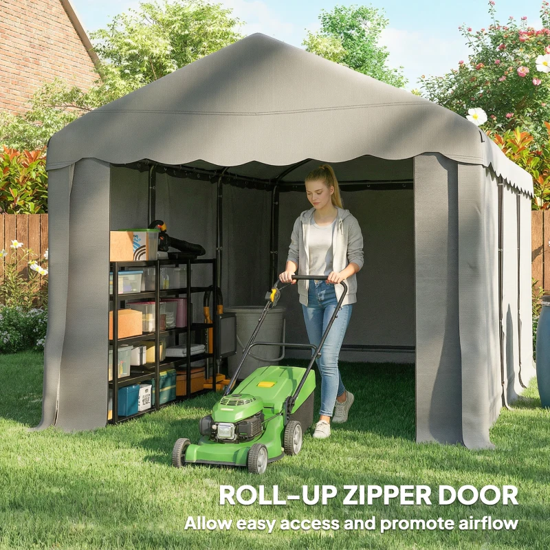 Outsunny 20' x 10' Portable Shed, Outdoor Storage Shed Tent with Roll-up Zipper Door and Removable Sidewalls, Light Grey