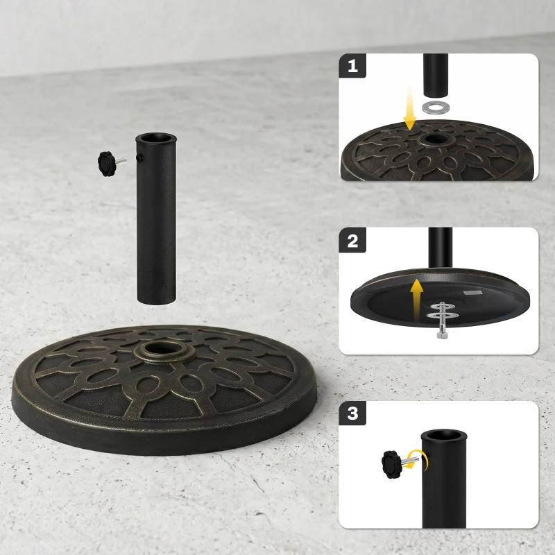 Outsunny Resin Round Patio Umbrella Stand Base Coated Pole Market Garden Umbrella Holder Parasol Holder Bronze