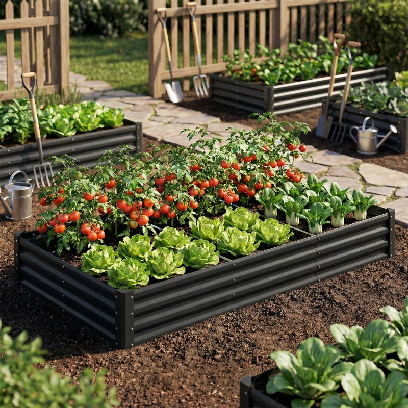 Outsunny 8 x 4 x 1ft Galvanized Raised Garden Bed, Reinforced Outdoor Planter Box with Open Bottom, Black
