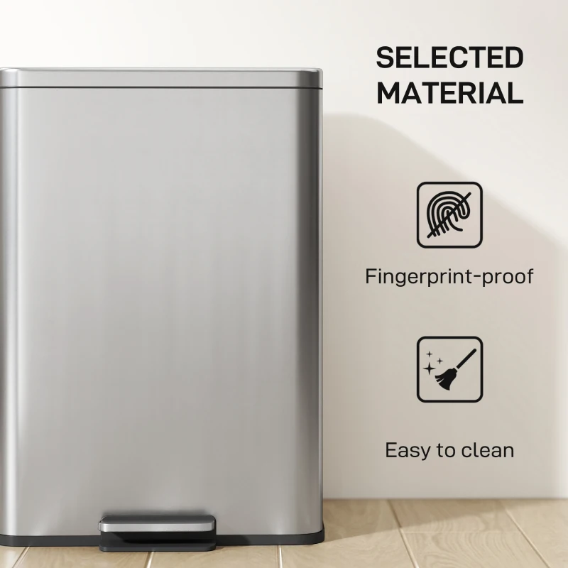 HOMCOM Garbage Bin, Soft-Close Trash Can with Foot Pedal, 5 Gallon (20 L) Garbage Can with Removable Inner Bucket, Silver