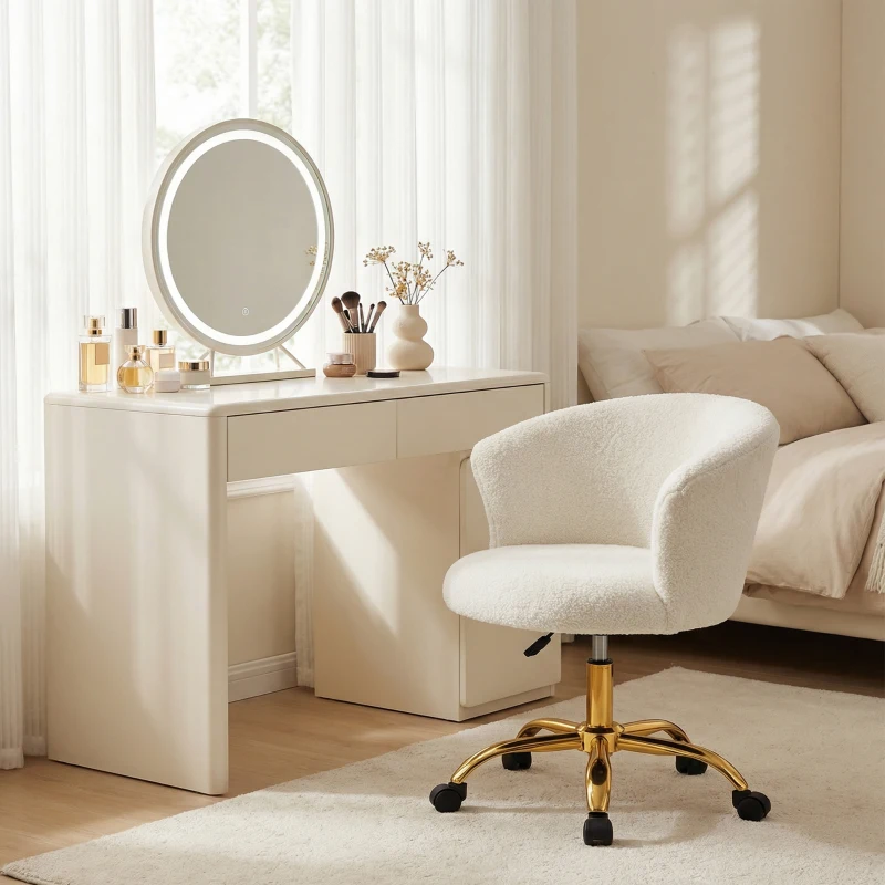 Vinsetto Armless Office Chair, Fluffy Computer Desk Chair with Adjustable Height, Swivel Wheels, Mid Back, Gold