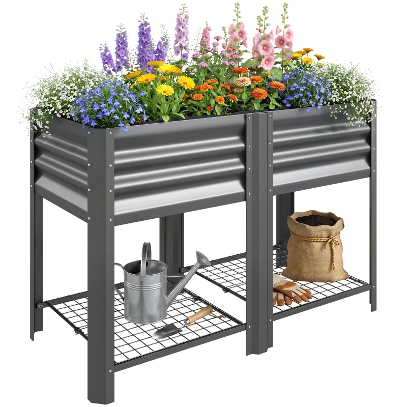 Outsunny Raised Garden Bed with Legs Storage Shelf Elevated Planter Box 31.5" for Flowers Vegetables Dark Grey