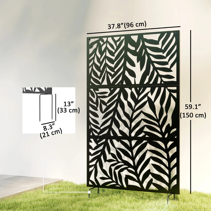 Outsunny Metal Outdoor Privacy Screen, 72" x 38" Freestanding Outdoor Divider, Black