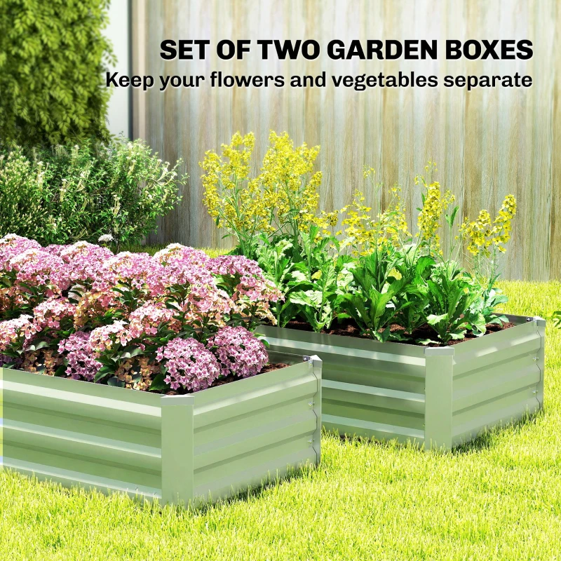 Outsunny Galvanized Raised Garden Beds, Outdoor Planter Box, Set of 2, for Flowers, Herbs and Vegetables, Light Green