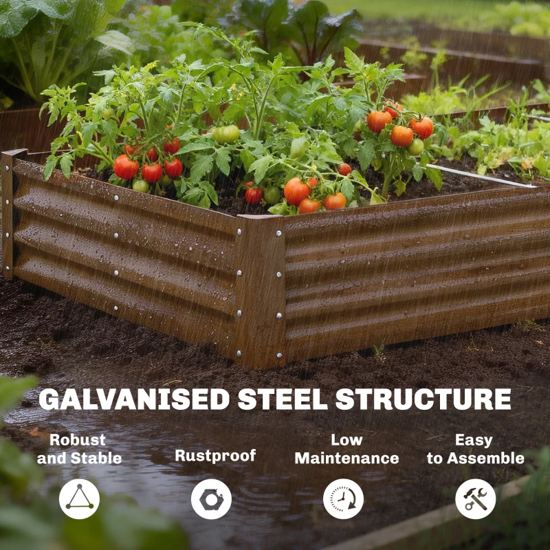 Outsunny 8 x 4 x 1ft Galvanized Raised Garden Bed, Reinforced Outdoor Planter Box with Open Bottom, Distressed Brown
