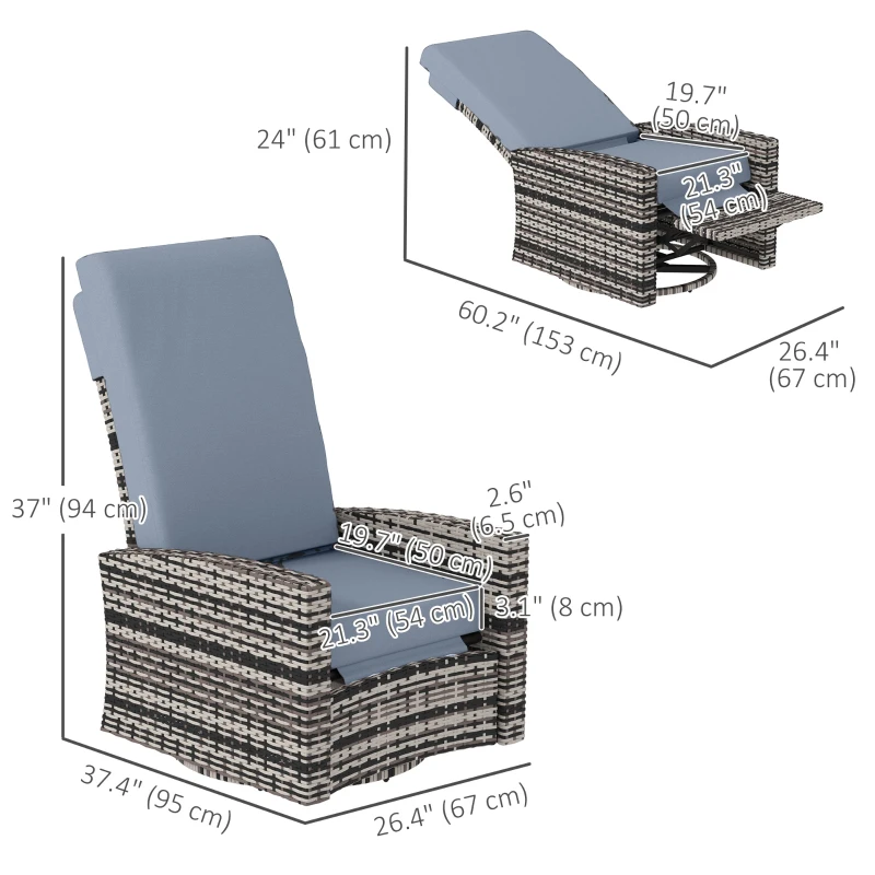 Outsunny Outdoor Rattan Wicker Lounge Chair with Footrest & Soft Cushion for Patio, Garden, Backyard, Grey