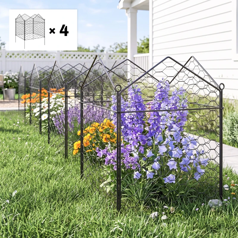 Outsunny 4 Pack Garden Cloches for Plants, 12" x 14" Metal Crop Cage, Plant Cages to Keep Animals Out, Black