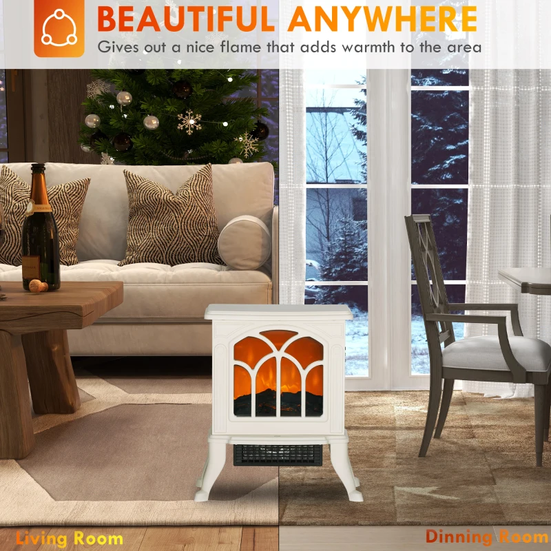 HOMCOM Electric Fireplace Heater, Freestanding Fireplace Stove with Realistic Flame, Overheat Protection, 750W/1500W, Beige