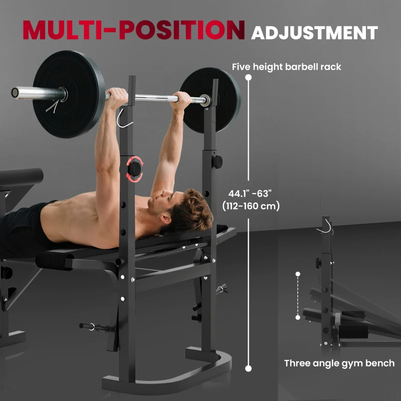 Soozier Adjustable Weight Bench with Bench Press Rack, Preacher Curl Bench, Leg Extension and Lat Pull Down