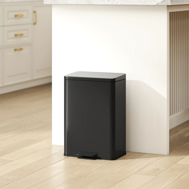 HOMCOM Garbage Bin, Soft-Close Trash Can with Foot Pedal, 5 Gallon (20 L) Garbage Can with Removable Inner Bucket, Matte Black