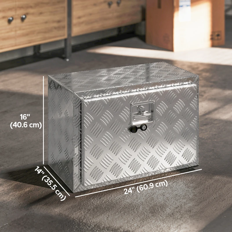 HOMCOM 24 Inch Underbody Truck Tool Box, Heavy Duty Aluminum Tool Box, Storage Toolbox Chest Organizer with Lock and Keys