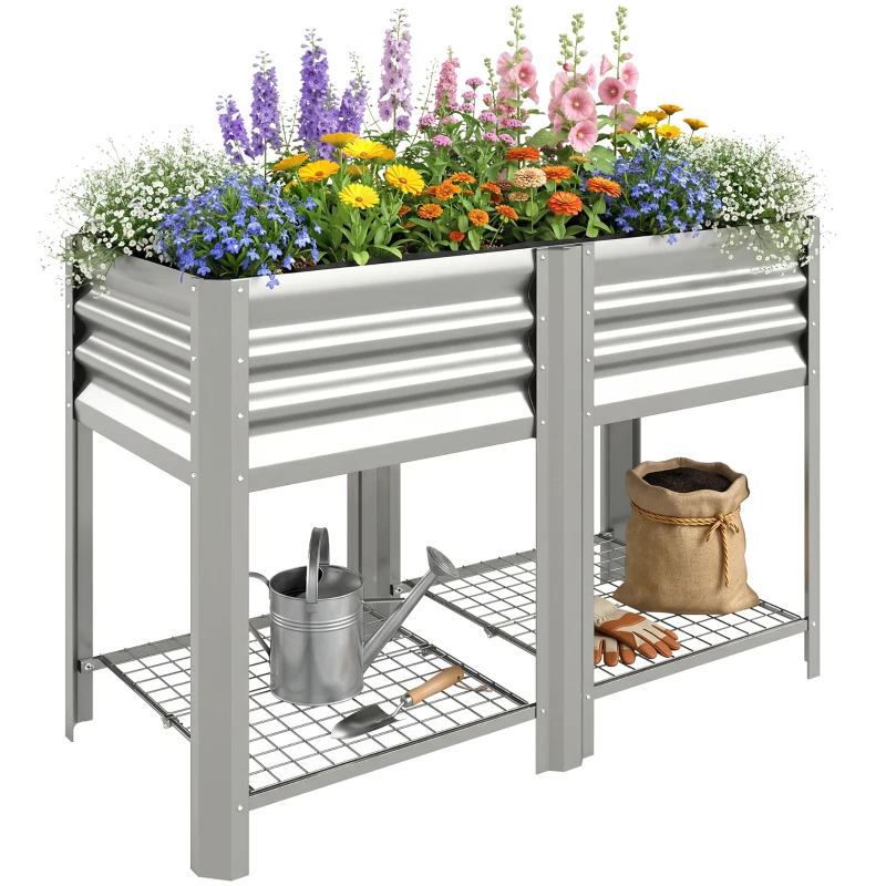 Outsunny Raised Garden Bed with Legs Storage Shelf Elevated Planter Box 31.5" for Flowers Vegetables Silver