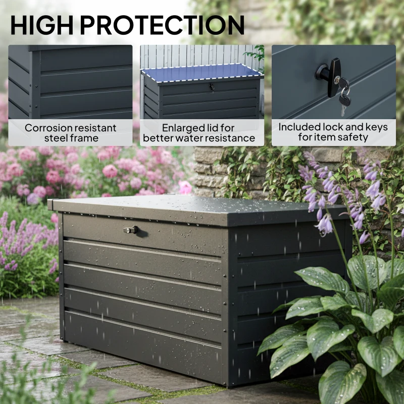 Outsunny Large Deck Box, Outdoor Storage Container with Lock for Pool Toys, Garden Tools, Furniture and Sports Equipment, Grey