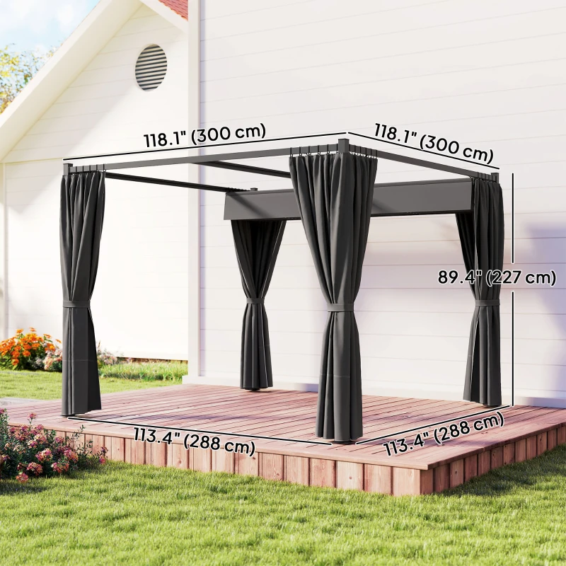 Outsunny 10' x 10' Retractable Pergola Canopy with Sidewalls, Metal Outdoor Gazebo Sun Shade Shelter, Dark Grey