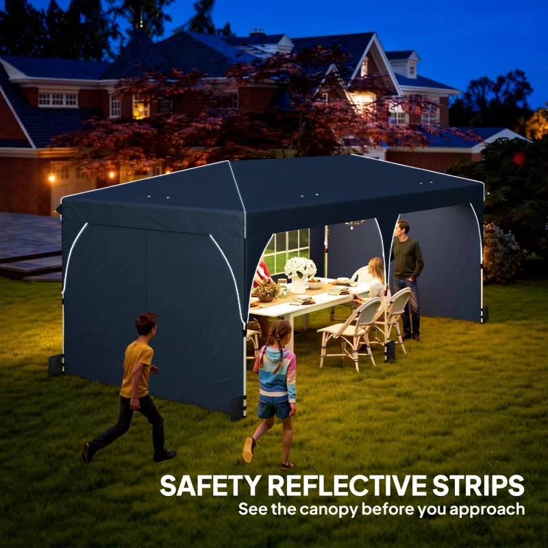 Outsunny 10 x 20 ft Pop Up Canopy Tent with Reflective Strips, UPF 50+ Easy up Instant Canopy with 6 Sandbags, Dark Blue