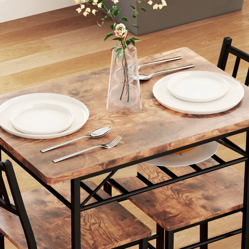 HOMCOM 3-Piece Small Dining Table Set for 2, Kitchen Table and Chairs with Storage Rack and Steel Frame, Brown