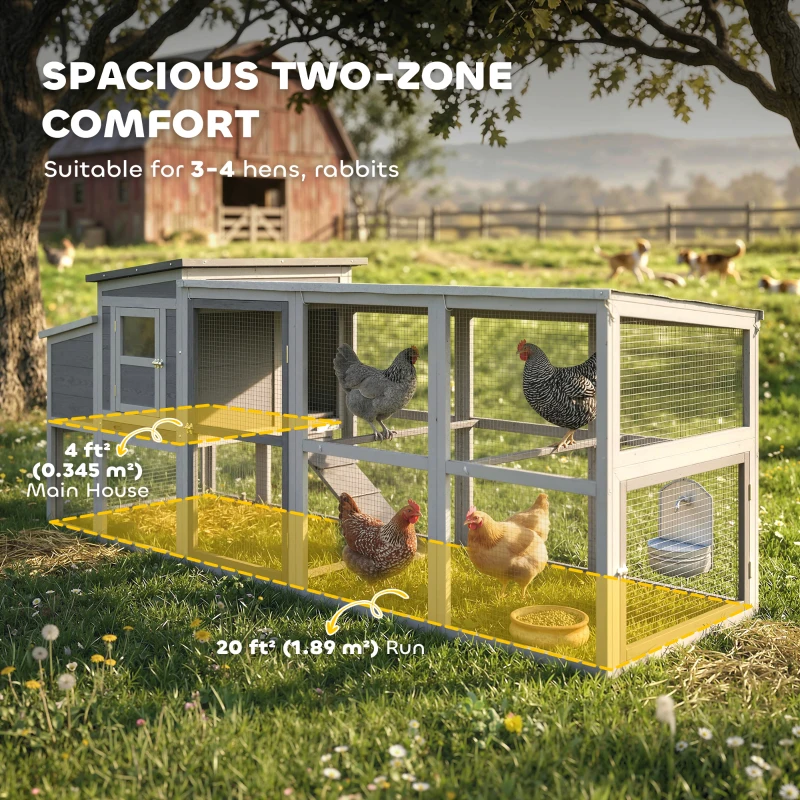 PawHut Large Chicken Coop, Wooden Hen House with Covered Run, Nesting Box, Pull-Out Tray, Opening Asphalt Roof