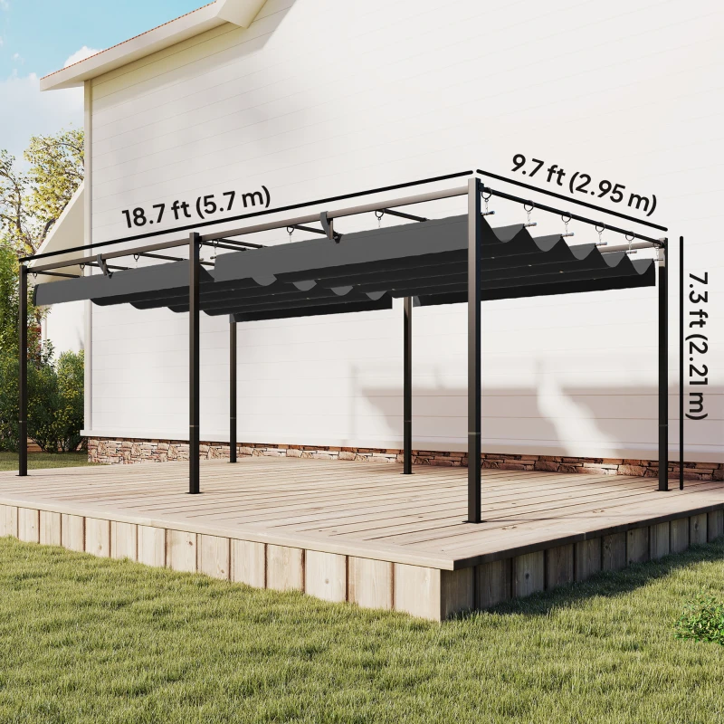 Outsunny 19' x 10' Pergola with Retractable Canopy, Patio Pergola with Sun Shade Shelter, UV50+, for Patio, Garden, Dark Grey