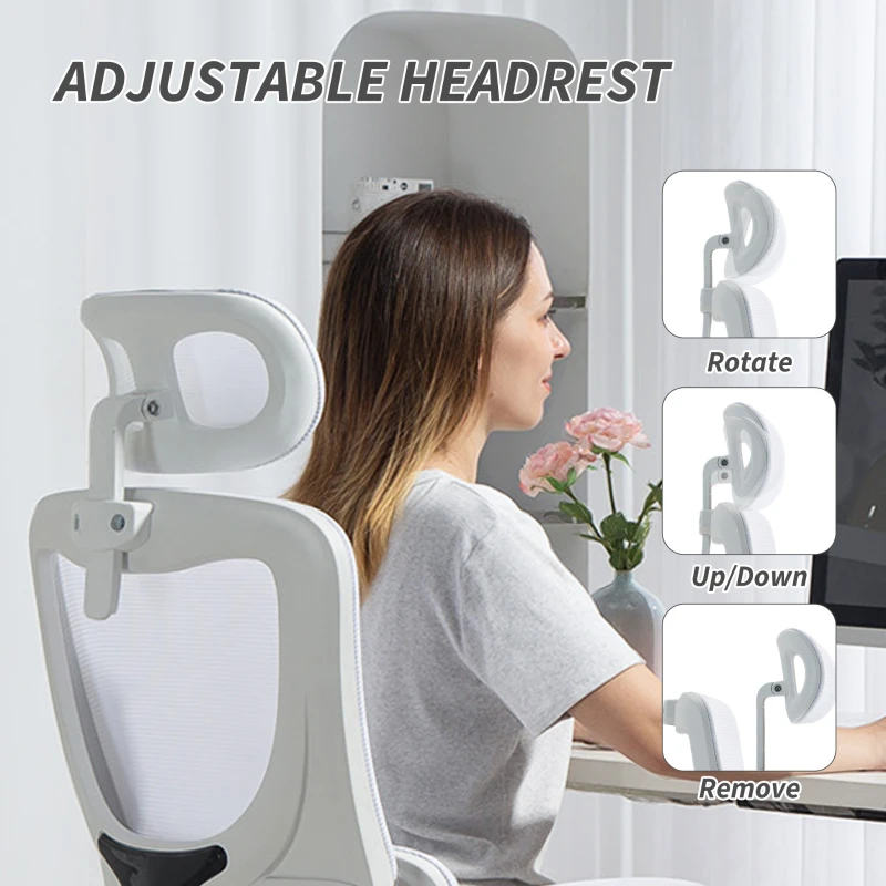 Vinsetto High Back Office Chair, Mesh Computer Chair with Rotatable Headrest, Lumbar Back Support, Adjustable Height, Cream White