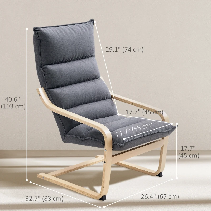 HOMCOM Birch Wood Fabric Modern Armchair, Accent Chair with Curved Leg and Arm for Living Room, Grey