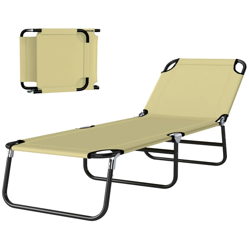 Outsunny Outdoor Folding Lounge Chair, Steel Tanning Chair with Reclining Back, Breathable Mesh for Beach, Yard, Patio, Cream