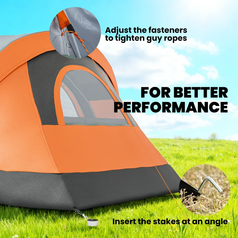 Outsunny 5 Person Family Tent, Outdoor Camping Tent with Lighting Hook, Carrying Bag for Camping, Hiking and Travelling, Orange
