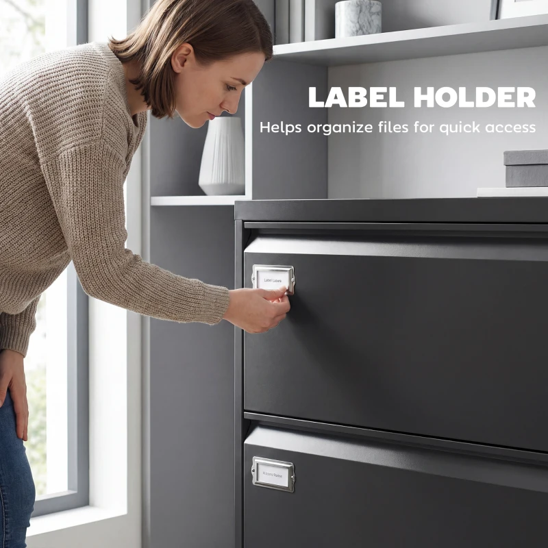 HOMCOM Lateral Filing Cabinet with 2 Drawers, Lockable Steel File Cabinet for A4/Letter/Legal Size Files, Black