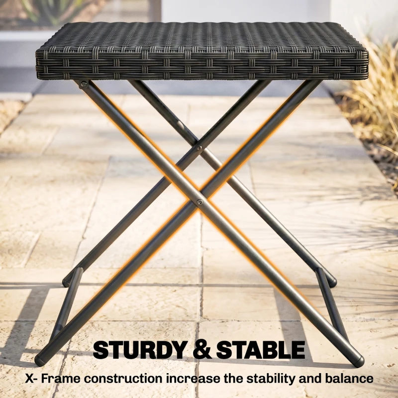 Outsunny Patio Wicker Coffee Table, Outdoor PE Rattan Garden Folding Side Table, 15.75"x15.75"x15.75", Black