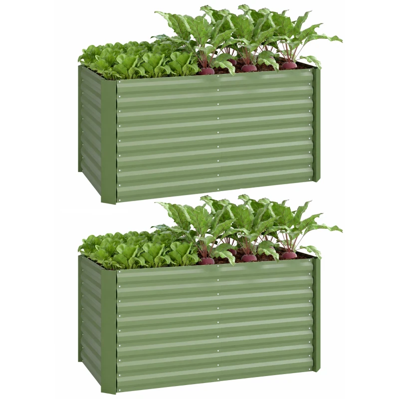Outsunny 4' x 2' x 2' Raised Garden Bed, Set of 2 Galvanized Planter Box for Vegetables, Flowers, Herbs, Green