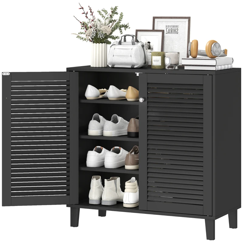 HOMCOM Shoe Cabinet with Adjustable Shelves Shoe Storage Cabinet with 2 Doors for Entryway Hallway Black