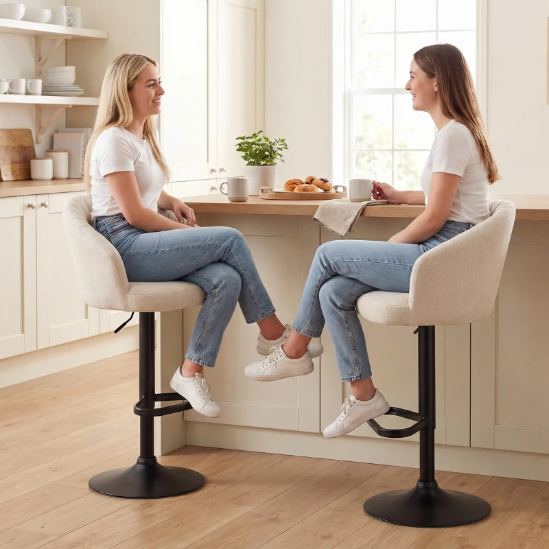 HOMCOM Bar Stools Set of 2, Swivel Counter Height Barstools with Back, Footrest, Adjustable Height, Beige