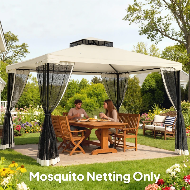 Outsunny Replacement Mosquito Netting for Gazebo 10' x 12' Black Screen Walls for Canopy with Zippers, Cream White