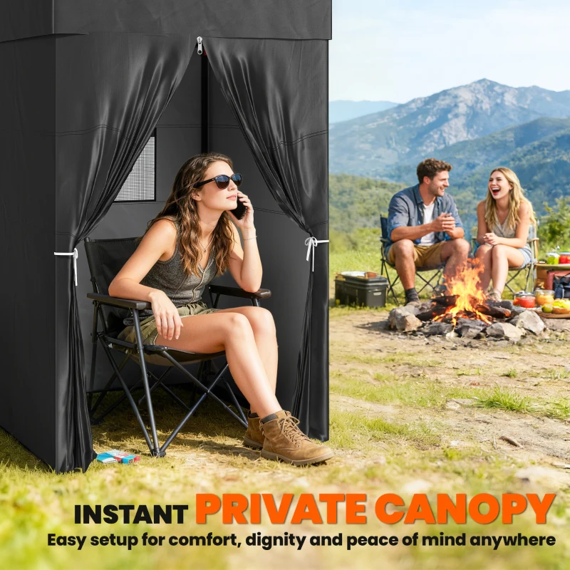 Outsunny 4 x 4 ft Compact Pop Up Canopy Tent, UPF 50+ Changing Room, Portable Instant Privacy Canopy with Mesh Window, Black