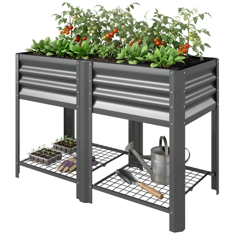 Outsunny Raised Garden Bed with Legs Storage Shelf Elevated Planter Box 31.5" for Flowers Vegetables Dark Grey