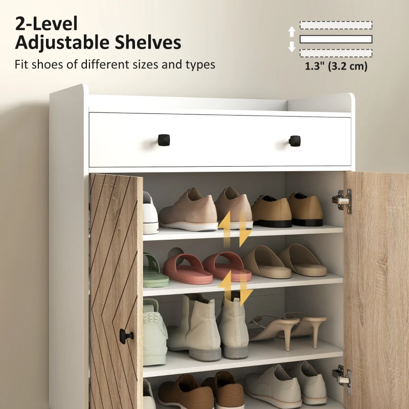 HOMCOM Shoe Cabinet for Entryway, Modern Shoe Storage Cabinet with Adjustable Shelves and Drawer for 12 Pairs, White